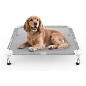 Elevated Dog Bed with Teslin Cooling Fabric - Lightweight Dog Cot for Medium Dogs, Waterproof & Washable Breathable Mesh, Raised Pet Bed for Indoor Outdoor Use, Anti-Slip, Easy Clean