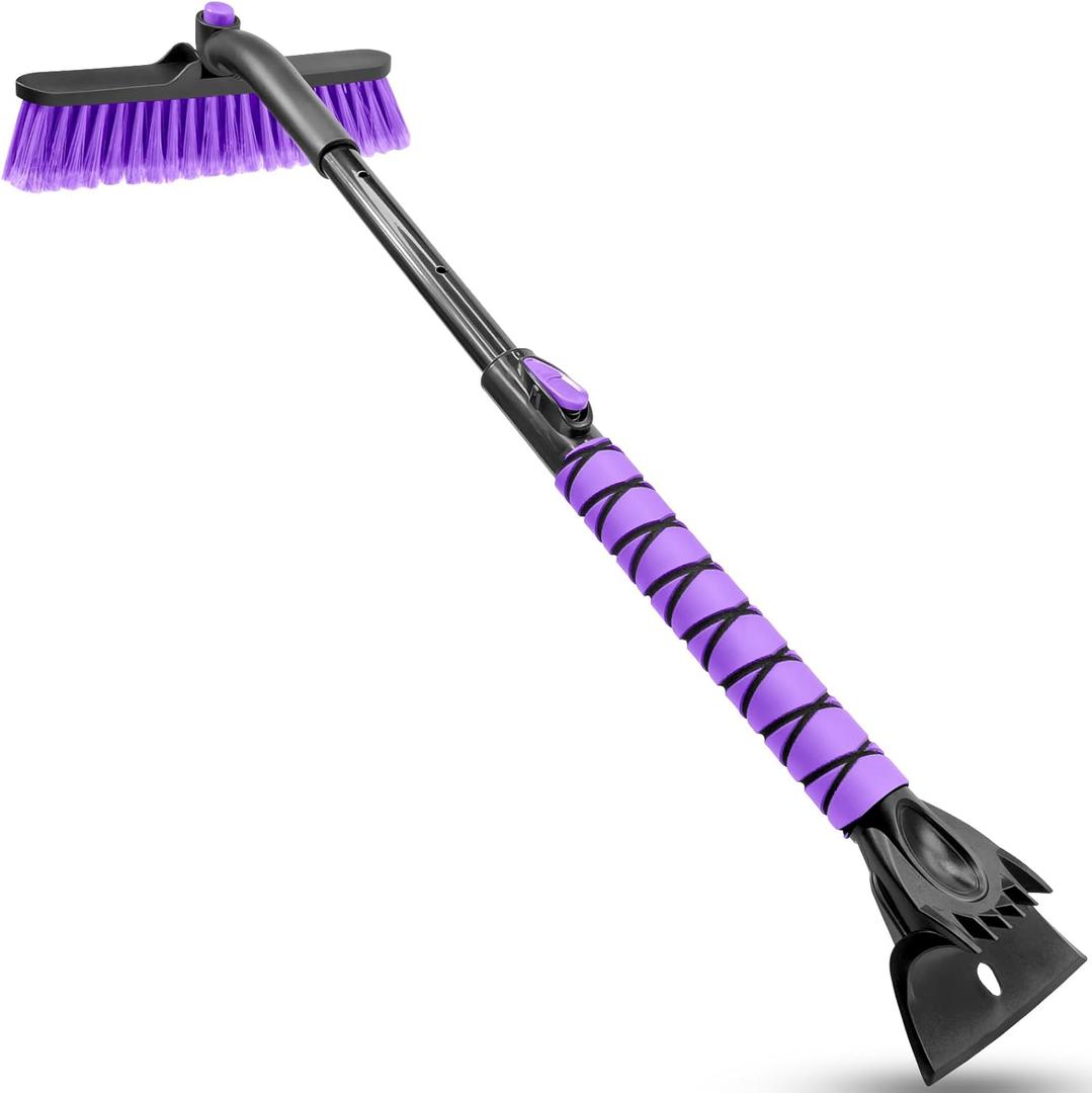 HEEYA Snow Brush for Car, Extendable Snow Brush and Ice Scraper with Foam Grip, Car Window Scraper for Snow and Ice for SUV Truck Auto Jeep RV Vehicle Windshield - Purple (35 Inch)