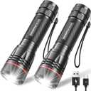 WdtPro Rechargeable Flashlights High Lumens, 2 Pack 10H Long Lasting Super Bright EDC Flashlight, LED Mini Tactical Flash Lights for Camping Emergency, Drop & Water Resistant (Battery Included) (Black)