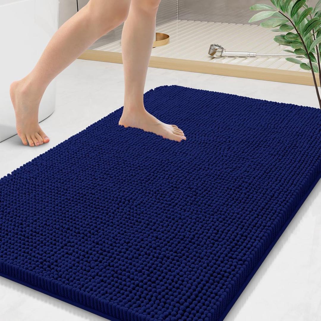 Arotive Bathroom Rugs 44x24, Extra Soft Absorbent Shaggy Chenille Bath Rugs, Machine Washable Rubber Backing Non-Slip Bath Mats for Bathroom Floor Tub and Shower, Home Decor Accessories, Navy