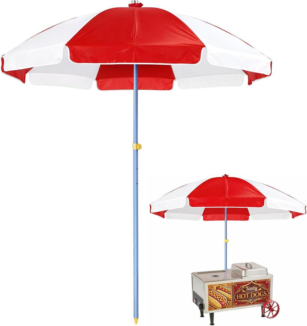 6.5ft Commercial Hot Dog Cart Umbrella, 7.5ft High Pole UV Blocking Waterproof Canopy for Outdoor Food Truck Mobile Vendors Catering Stand
