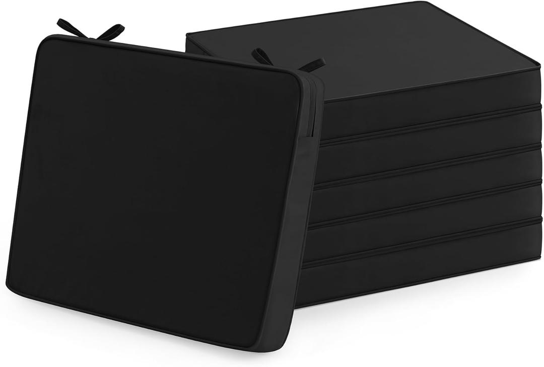 Outdoor Chair Cushions Set of 3: Waterproof & Fade Resistant Seat Cushion for Patio Furniture - 18.5 x 16 x 2 Inch Chair Pads with Ties and Hidden Zipper - Patio Chair Cushion Replacement, Black