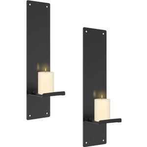OYEFLY Set of 2 Metal Wall Candle Sconces,Black Vintage Hanging Candle Holders Decor (Black)