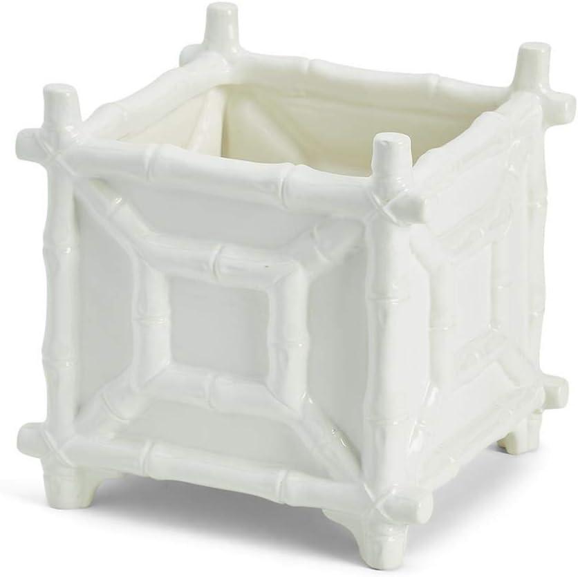 Two's Company Faux Bamboo Cachepot, White