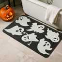 Halloween Bath Mat, Thin Halloween Bathroom Rug Non Slip Quick Dry Ghost Bath Mat Fits Under Door Thin Floor Mat Halloween Decor, 24''x36'', Ghosts Black
