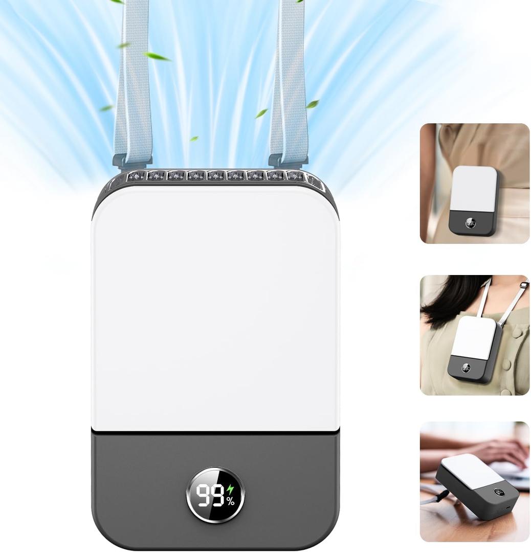 Andwing Portable Neck Fan Rechargeable, Mini Fan Handheld with Waist Clip 3 Speed Adjustable, Leafless Personal Fan for Home Office Outdoor Travel (Grey)