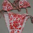 Women's Floral Printed Bathing Suit Halter Paisley Summer Swimsuit Bikinis Set (Large, Red)