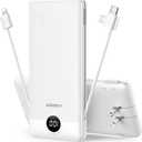 VEGER Portable Charger with Built-in AC Plug and Cables, All in One 10000mAh Ultra Slim Power Bank Travel Essentials, Fast Charging Battery Pack Compatible with iPhone, Samsung, Android (White)