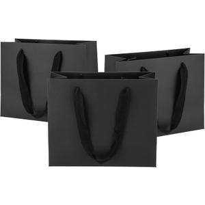 25Pcs Gift Bags Small 8.6x3.9x7 Inches Black Gift Bags Recycled Paper Bag For Party Favors, Wedding, Shopping, Retail, Goodie, Business, Halloween, Christmas, Birthday, Welcome