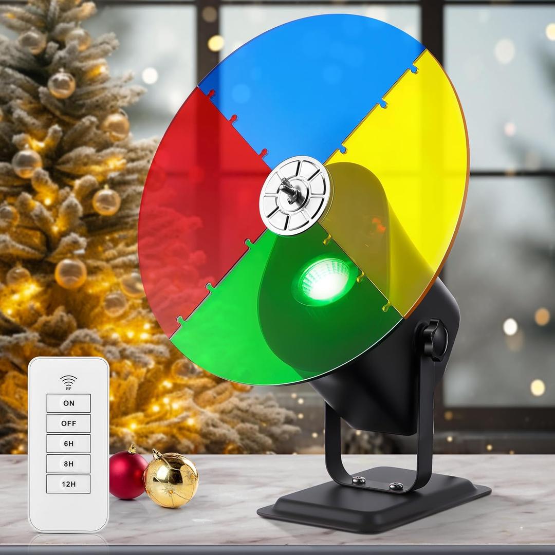 Christmas Tree Color Wheel with E27 LED Light, Rotating 4 Color Wheel for Aluminum Christmas Tree, UL Certification Vintage Rotating Wheels for Silver Tinsel Xmas Trees (Timer)