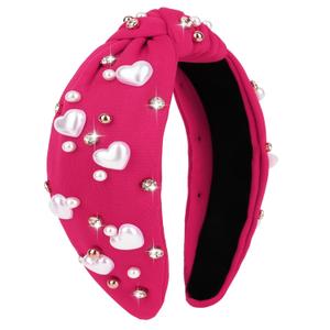 Hot Pink Headbands for Women Love Heart Headband Rhinestone Knotted Headband