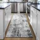 Ompaa 2x6 Rug Runners for Hallways Kitchen Runner Rug Non Slip Washable Grey Long Runner Rugs with Rubber Backing Soft Abstract Carpet Runner for Hallways, Kitchen, Bedroom, Bathroom, Entryway