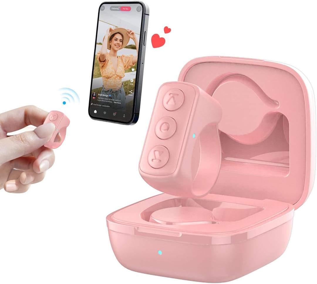 TikTok Scrolling Ring and Bluetooth Page Turner for Kindle App, Bluetooth Camera Remote, Multifunctional Bluetooth Scrolling Ring for iPhone, ipad Tablets, iOS, Android (Pink)
