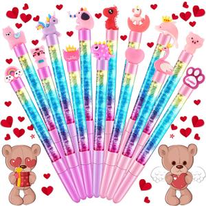 Tinlade 14 Pieces Valentine's Day Pen Cartoon Gel Ink Cute Rainbow Glitter Crystal Pen Funny Pens for Office Valentine's Day Work Supplies Party Favors (Heart Style)