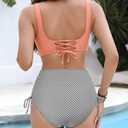 Women's High Waisted Bikini Sets V Neck Twist Front Ruched Bathing Suit Padded Lace Up Back Two Piece Swimsuit (S)