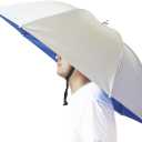 Umbrella Hat, 37 inch Fishing Umbrella Hat Hands Free Foldable UV Protection Umbrella Cap Adjustable Headwear for Fishing Golf Camping Beach Gardening Sunshade Outdoor (Silver-Blue)
