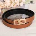 TRIWORKS Women Reversible Leather Belt for Jeans, Ladies Waist Belt with Gold Buckle 0.9" Width (Black)