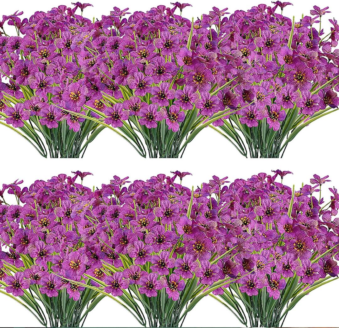 JEMONG 20 Bundles Artificial Flowers Outdoor UV Resistant Fake Flowers No Fade Faux Plastic Plants Garden Porch Window Box Decorating(Purple)