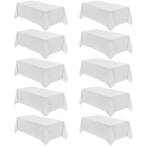 VidaFete Table Cloth 10 Pack 90 * 156inch Rectangle Tablecloth Polyester, Stain Wrinkle Resistant Polyester Dining Table Cover for Kitchen Dinning Party Wedding Rectangular Tabletop Decoration(White)