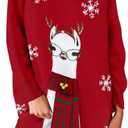 Pink Queen Ugly Christmas Sweater Dresses for Women Oversized Turtleneck Pullover Holiday Dress with Pocket (Red)