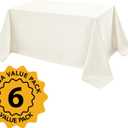 6-Pack Ivory Tablecloths for Rectangle Tables, 90 x 132 Inches, Stain-Resistant Polyester Fabric for 8 Foot Tables - Washable Table Covers for Weddings, Banquets, Birthday Parties, Events
