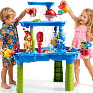 Water Table for Toddlers 3-5, 3-Tier Kids Sand Water Table, Water and Sand Activity Sensory Table Beach Outdoor Backyard Toys for Kids Toddlers Age 3 4 5 6 7 8 Boys Girls
