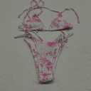 VOLAFA Women's Triangle Bikini String Swimsuit Print Tie Smocked Ruched Two Piece Bathing Suit Set (Small, Pink White-str)