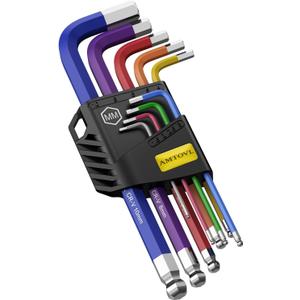 AMTOVL Hex Key Set, 9PCS Metric Allen Key Set, 1.5-10MM, Anti-Slip Long Ball End Hex Wrench Set, Color Coding Hex Key Set for Disassembling Mechanical Equipment, Vehicle, and Bicycle Repairs