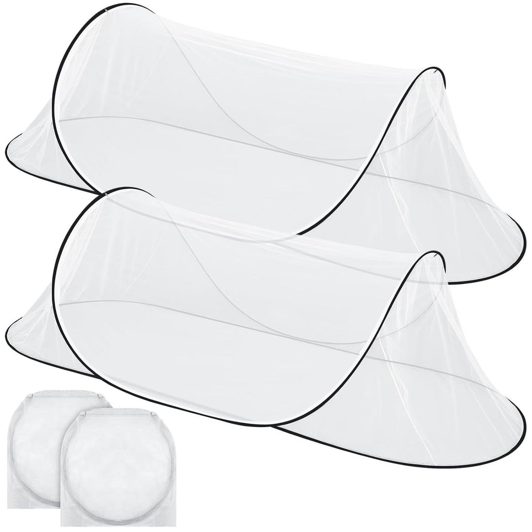 2 Pcs Large Pop up Mosquito Tent Portable Foldable Mosquito Bug Net for Bed Camping Travel Patio Outdoor 78 * 31 * 22 Inch Bug Netting Mesh Tent Canopy for Adults Baby Bedroom (White)