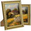 upsimples 8x10 Picture Frame with Real Glass, Ornate Vintage 8 x 10 Photo Frames for Wall Decor or Tabletop Display, Gold, 2 Pack