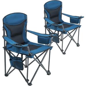 2 Pack Camping Chair for Heavy People Padded Portable Folding Chair Oversized Quad Arm Chair with Lumbar Back Support Supports 500 lbs
