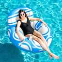 Sloosh Inflatable Pool Floats Lounger - Pool Floaties Blow Up Air Sofa Floating Chair with Big Backrest, Heavy Duty River Tubes Summer Lake Beach Water Float Raft Floaty for Adults (Blue White)