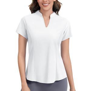 JoyGirl Womens Golf Polo Shirts Quick Dry Tennis Tops Shirt Collarless V Neck Pickleball Outfits for Women Moisture Wicking