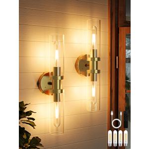 Battery Operated Wall Sconces Set of 2, Rechargeable Wireless Wall Lights Remote Control, 10000mAh Not Hardwired Timer Dimmable Wall Lamps for Living Room Bedroom Entryway Entryway Gold 16.5 Inch
