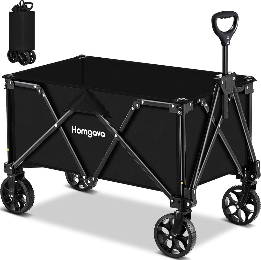Collapsible Folding Wagon Heavy Duty,Foldable Utility Cart with Wheels,Large Capacity,for Grocery Outdoor Camping Beach Gardening Shopping Fishing Black