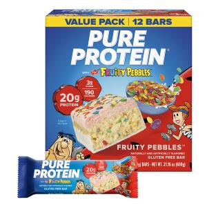 Pure Protein Fruity PEBBLES Protein Bars, 20g Protein, Gluten Free, 12 Ct | 3g Sugar, 190 Calories, Low Sugar* High Protein Snack (EXP 12/01/26)