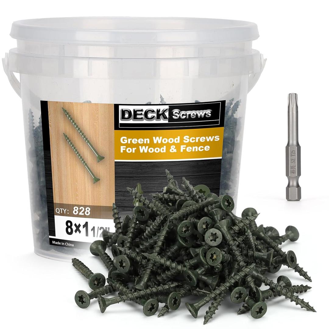 Deck Screws #8 x 1-1/2, T25 Star Torx Drive Flat Head Wood Screws, Green, 5lb