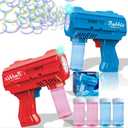2 Pack Kids Bubble Gun, Durable Light Up Bubble Machine Gun with 4 Bottles Refill Solution, Bubble Guns for Toddlers, Wedding, Easter, Party Favor, Halloween Toys, Outdoor Toys (Blue and Red)