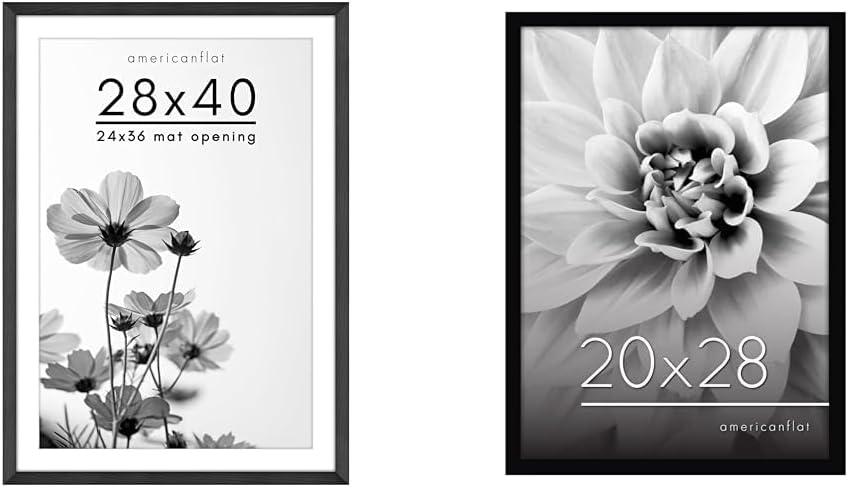 Americanflat 28x40 Poster Frame in Black - Use as 24x36 Poster Frame with Mat or 28x40 Frame Without & 20x28 Picture Frame in Black - Photo Frame with Engineered Wood Frame