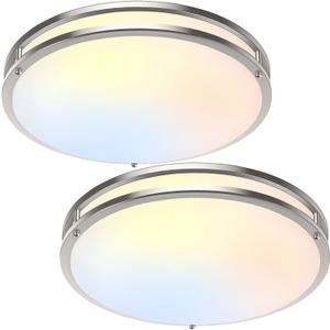 16in 50W LED Flush Mount Ceiling Lights 5600lm Super Bright, Dimmable LED Ceiling Light Fixtures 2700K-6500K 5CCT Adjusted, 2-Pack Modern Light Fixture Ceiling for Living Room Bedroom Kitchen , Nickle (16 inch, Brushed Nickle-5CCT-2)