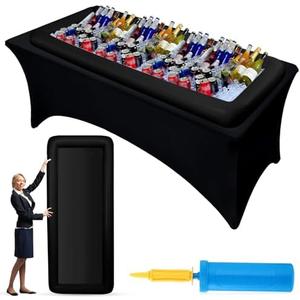 Halloscume Large Inflatable Serving Bar 72 x 30 x 5'' Inflatable Ice Serving Buffet Bar Inflatable Cooler Ice Buffet Salad Serving Trays with Drain Plug for Pool Outdoor Party Picnic(Black,1 Pack)