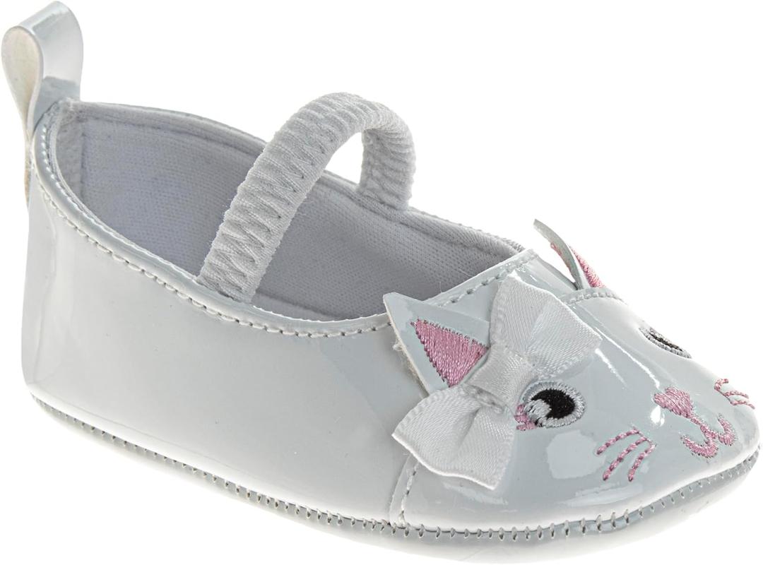 Josmo Baby Girl Dress Shoes Soft Sole Flats Crib Shoes Bowknot & Floral Design for Newborn & First Walker Sandals Size 2-4 Infant (White)