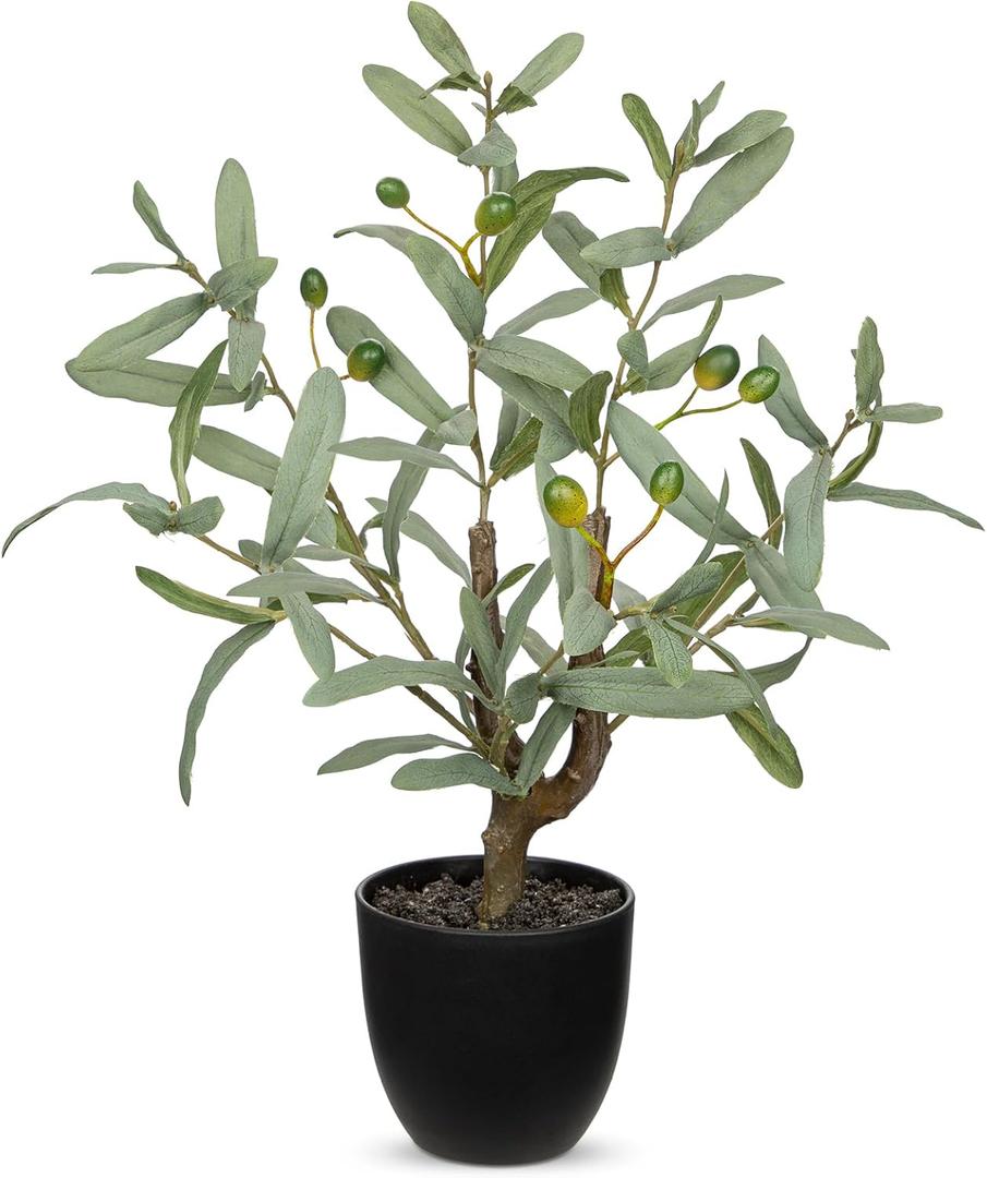 Briful Small Faux Olive Tree 18.9" Artificial Olive Plant with Black Pot Decorative Fake Olive Tree for Home Office Bathroom Table Farmhouse Dcor (1ft 3in)