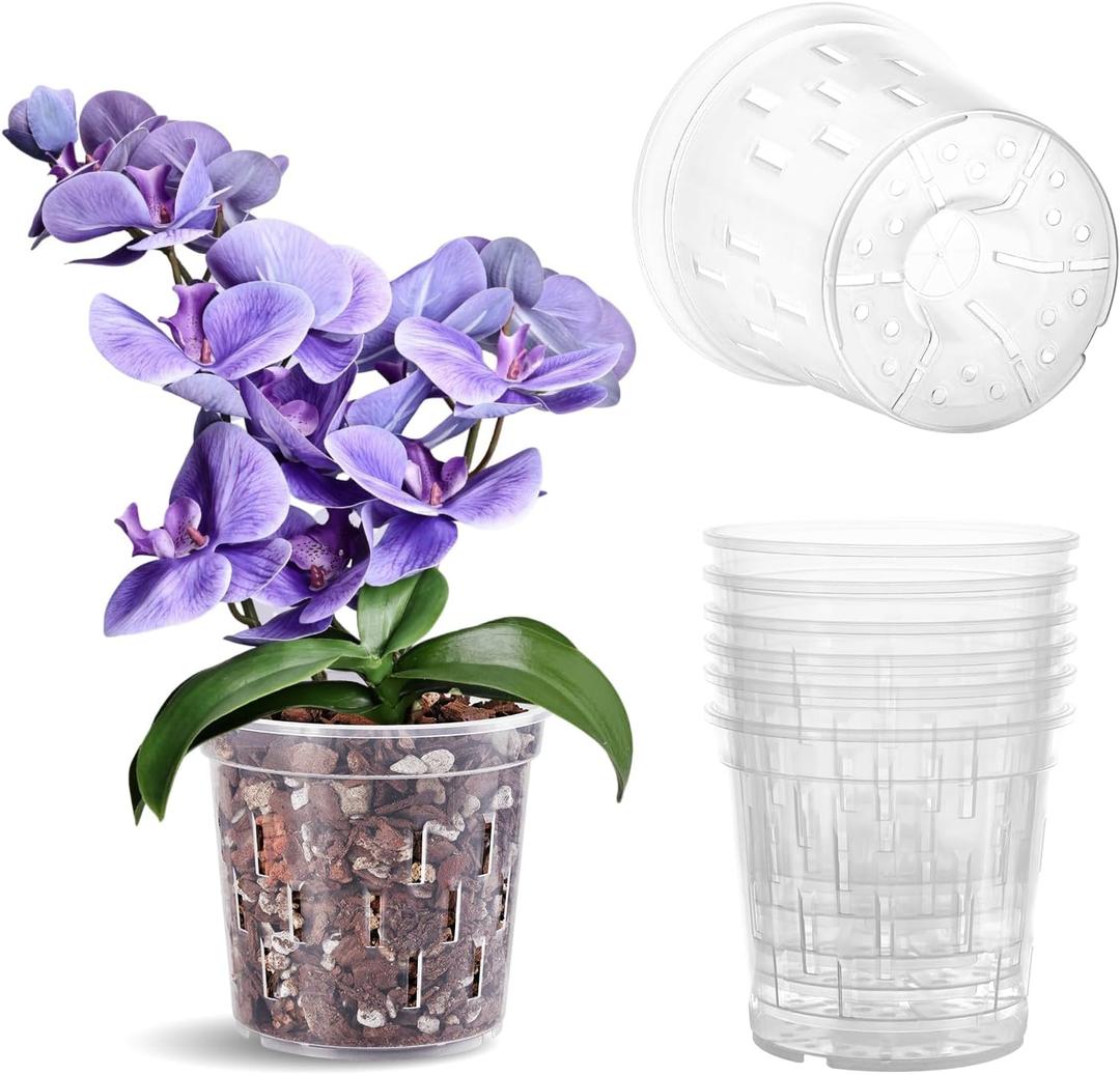 TRUEDAYS Orchid Pot  6 Pack 5 Inch Clear Orchid Pots with Drainage Holes for Repotting  Ideal for Healthy Root Growth  Sturdy Plastic Plant Pot for Indoor & Outdoor Plants