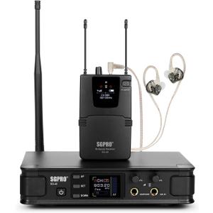 SGPRO Wireless in-Ear Monitor System, IEM System Mono with Metal Transmitter, Bodypack Receiver Monitor Earphones, 85 Adjustable Frequencies 262ft Operation for Bands, Studio & Events
