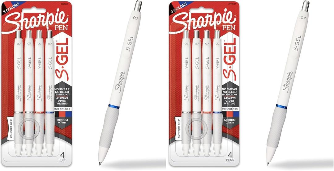 SHARPIE S-Gel, Gel Pens, Medium Point (0.7mm), White Barrel, Assorted Ink Colors, 4 Count (Pack of 2)