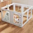 Clear Acrylic Dog Playpen with Door,23.6" Puppy Playpen,Easy Assemble Pet Fence,8-Panel for Puppies/Small Dog Play Pen Indoor (White-8, 23.6 Inch-H, 8 Panel)