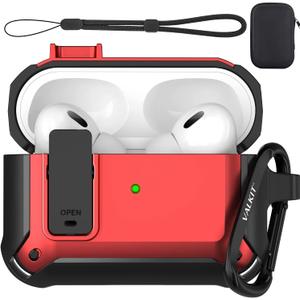 Valkit Armor Series Full-Body Shockproof Protective Case Cover for AirPods Pro 2nd/1st Generation Charging Case with Carabiner Keychain, LED Indicator, and Accessory Pouch