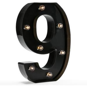 OYCBUZO Light Up Black Alphabet Marquee Number Sign LED Marquee Number Lights Sign for Night Light Home Bar Christmas Lamp Birthday Party Wedding Decoration 9