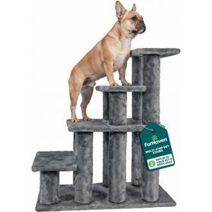 Furhaven Steady Paws Multi-Step Pet Stairs for High Beds & Sofas - Gray, 4-Step